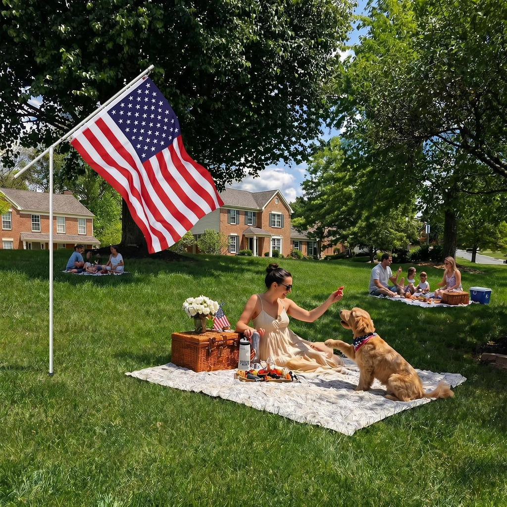 Portable Flag Pole Kit with 3'x5' American Flag-PVC Telescoping Flagpole for RV, Camping, Tailgate-Tire Mount &