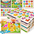 Wooden Puzzles for Toddlers 1-3, 6XSET Puzzles for Toddlers 2-4 with Rack, Learning Alphabet Number Animal Dinosaur