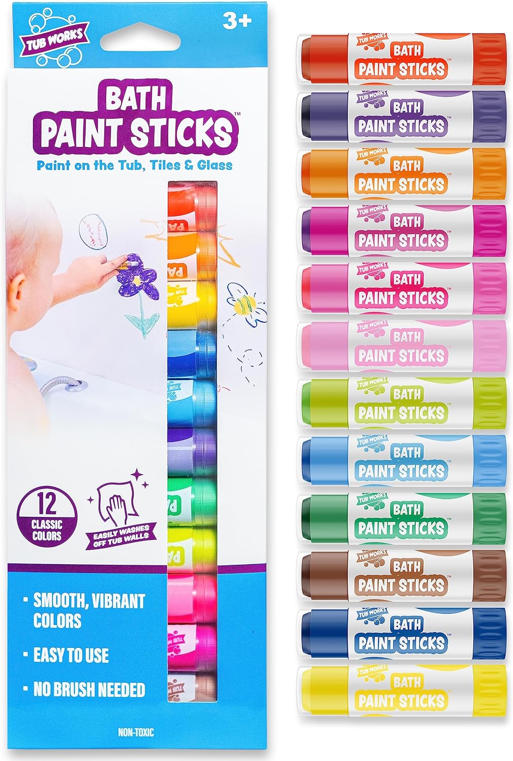 Bath Paint Sticks Bath Toy, 12 Count | Nontoxic, Washable Bathtub Paint for Kids & Toddlers | Twistable Sticks Draw