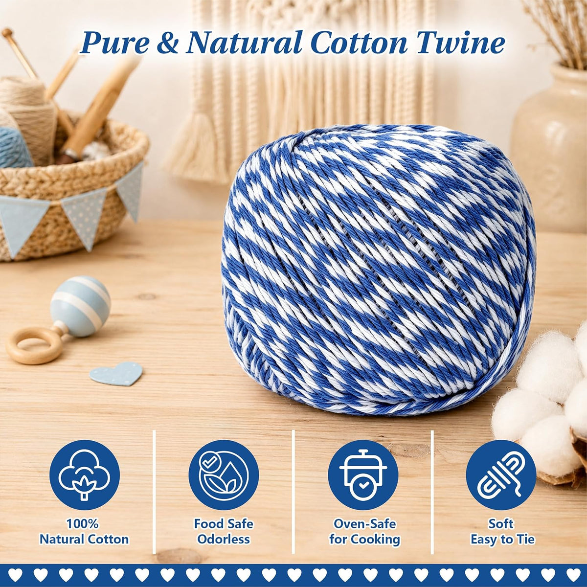 Cotton Bakers Twine, Cotton Twine String for Gift Wrapping, Baking & Crafts