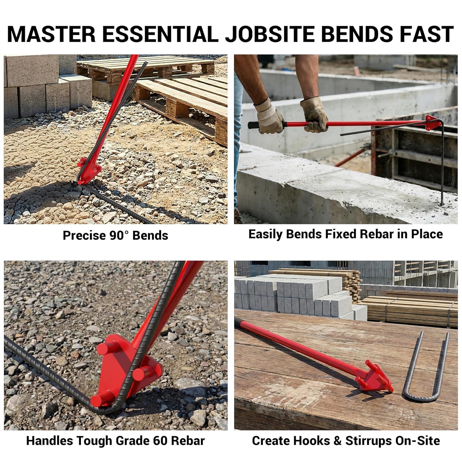 Manual Rebar Bender for 5/8” Rebar Bars, Heavy Duty Hand Operated Bending Machine Style Tool for Flat Bar & Rod