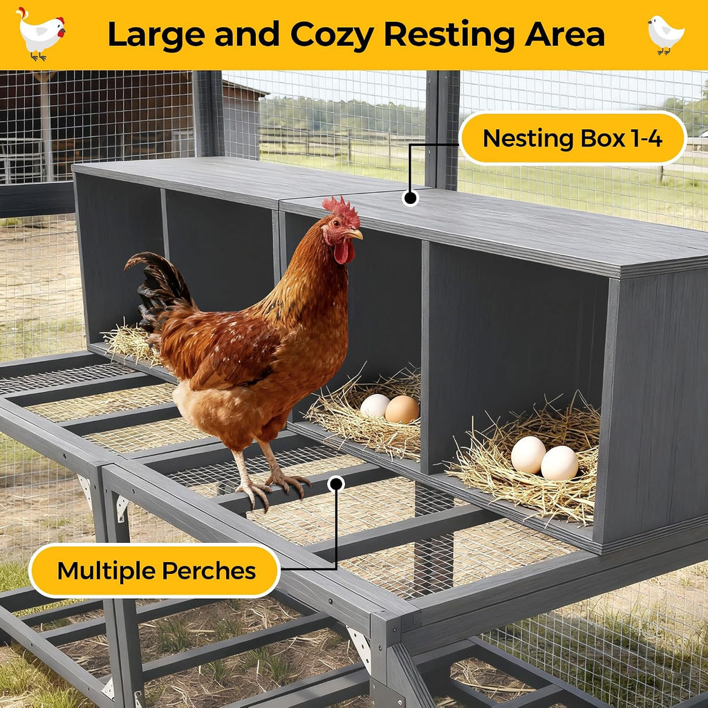 Chicken Coop with Full Waterproof Cover, 9' Extra Large House, Gray