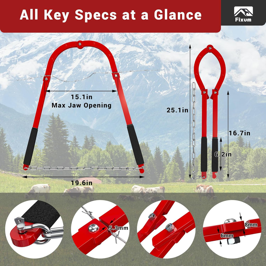 Fence Wire Fixer, Heavy-Duty Fence Stretcher Repair Tool, 15.4" Max Opening, Wire Tightener, Wire Tensioner as