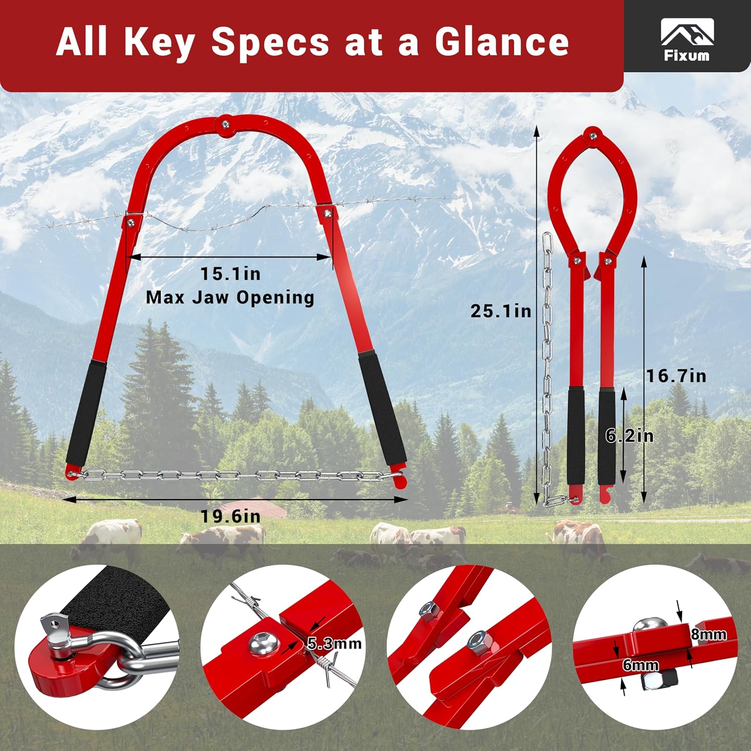 Fence Wire Fixer, Heavy-Duty Fence Stretcher Repair Tool, 15.4" Max Opening, Wire Tightener, Wire Tensioner as