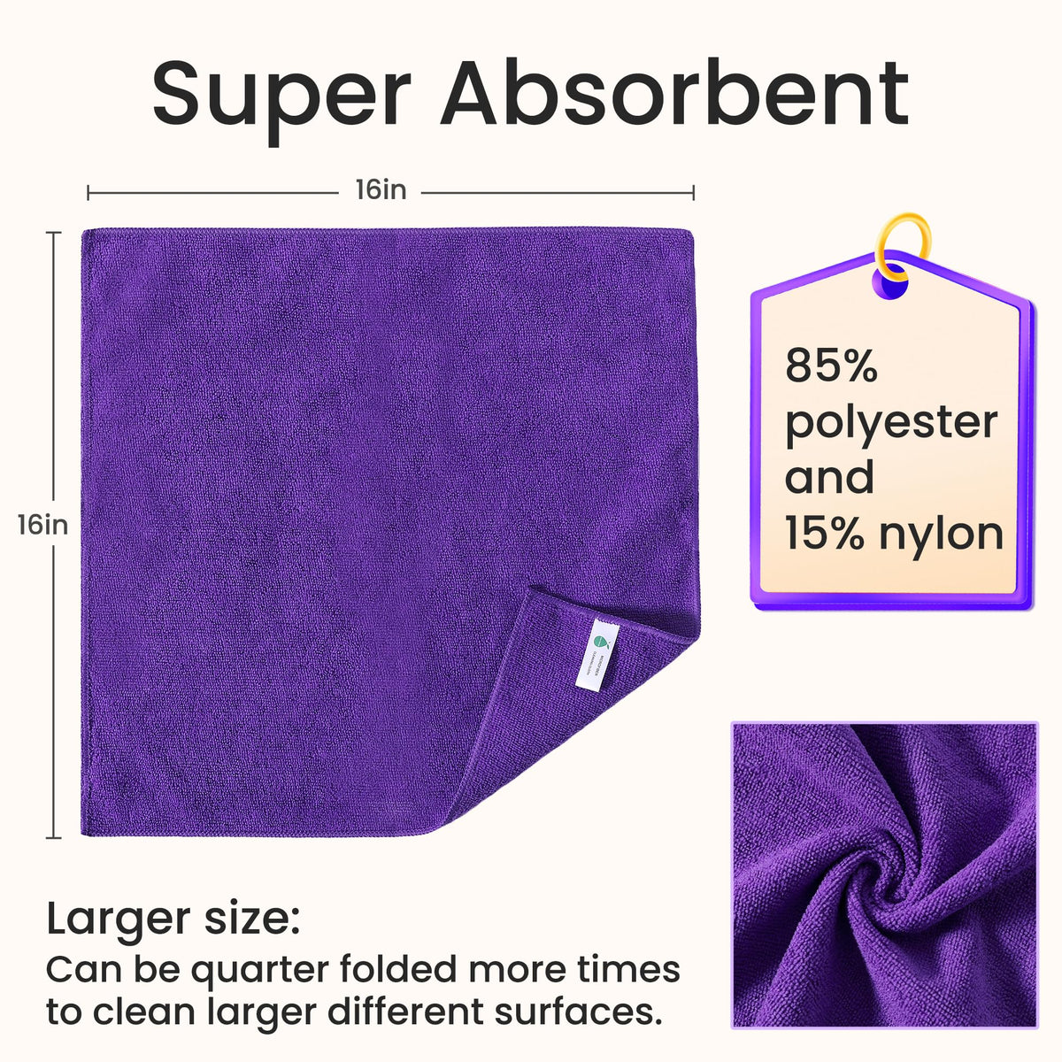 Multi-Use Microfiber Cleaning Cloths 12 Pack, 16 x 16 Inch