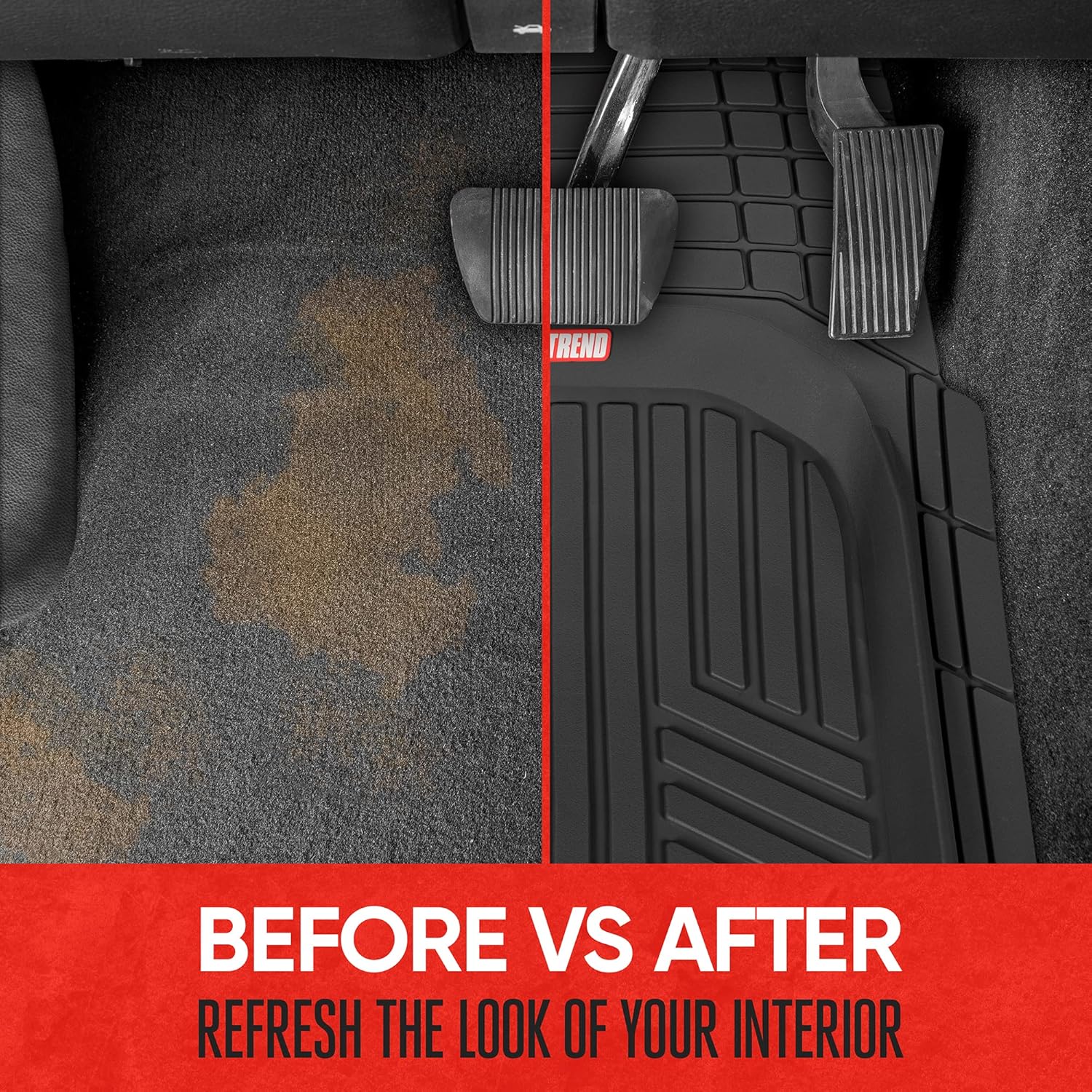 FlexToughXL Floor Mats for Cars Full Set, All-Weather Rubber Automotive Floor Mats, Waterproof Heavy Duty Car Mats