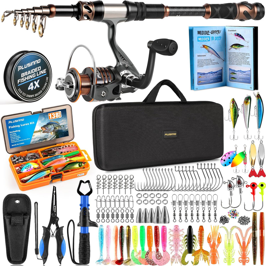 Fishing Rod and Reel Combo with Telescopic Fishing Pole, Portable Travel Fishing Rods Kit with Tackle Box Carrier Bag