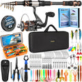 Fishing Rod and Reel Combo with Telescopic Fishing Pole, Portable Travel Fishing Rods Kit with Tackle Box Carrier Bag