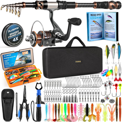 Fishing Rod and Reel Combo with Telescopic Fishing Pole, Portable Travel Fishing Rods Kit with Tackle Box Carrier Bag