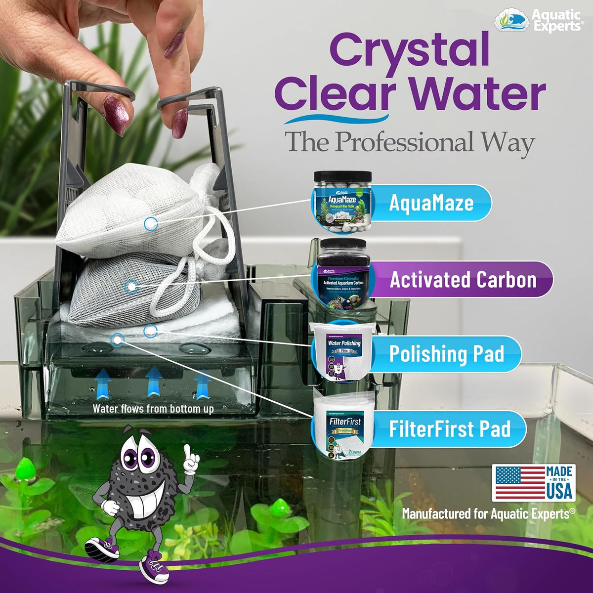 Premium Activated Carbon for Aquariums – 3 lbs Bulk Granulated Charcoal + Four 3" x 8" Fine Mesh Filter Bags