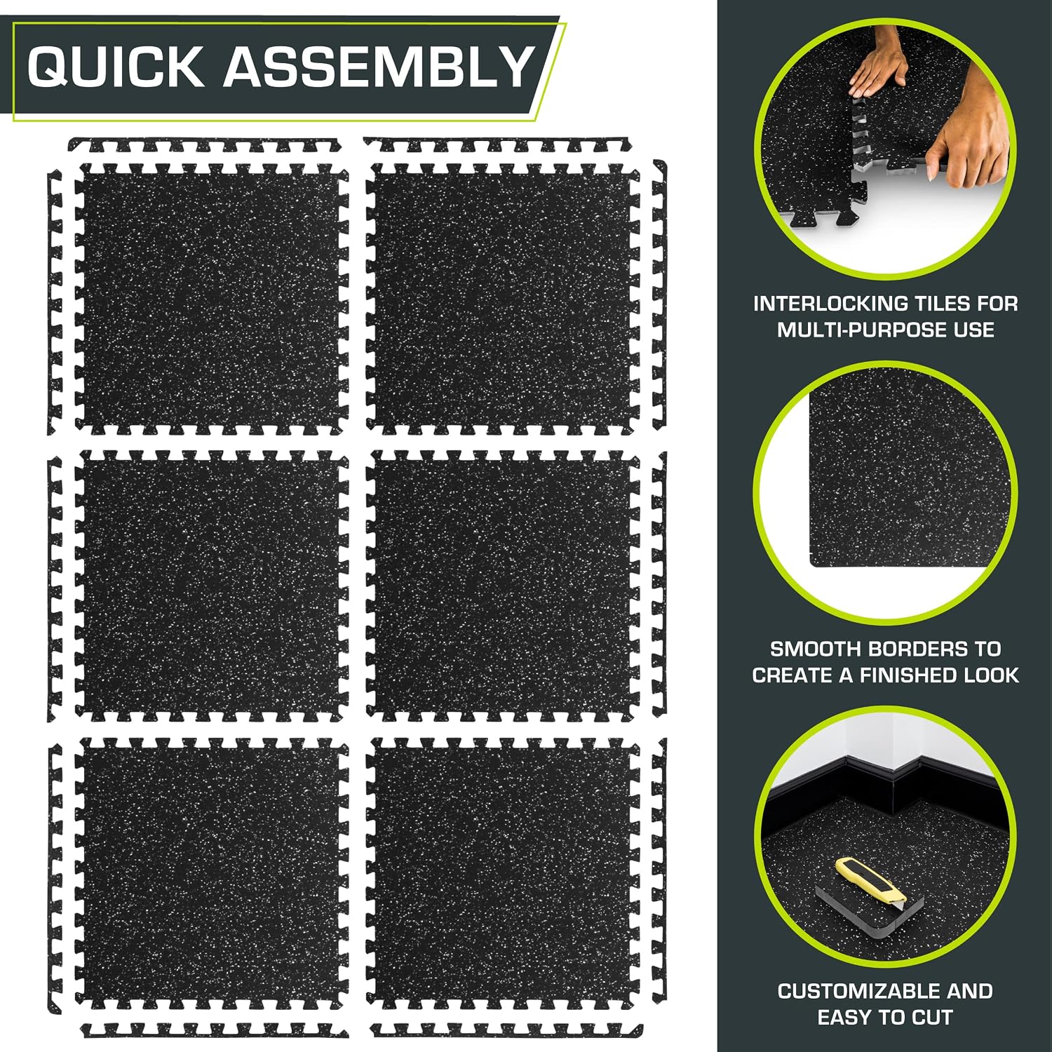 Fit Rubber Top Exercise Puzzle Mat ¾-inch, EVA Foam, Protective Interlocking Tiles for Home Gym Equipment and