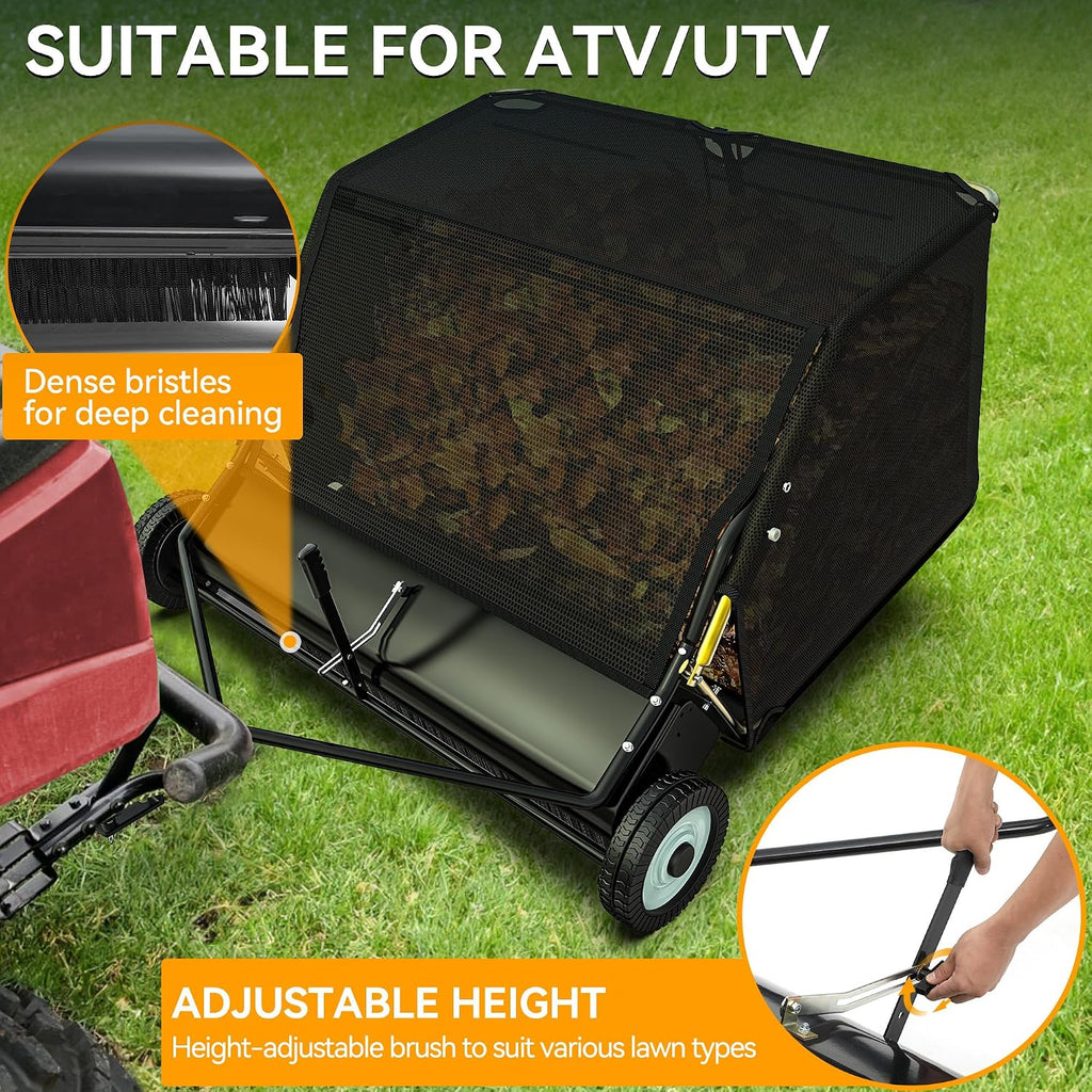50in Tow-Behind Lawn Sweeper Leaf Grass Collector 25 Cu.ft.
