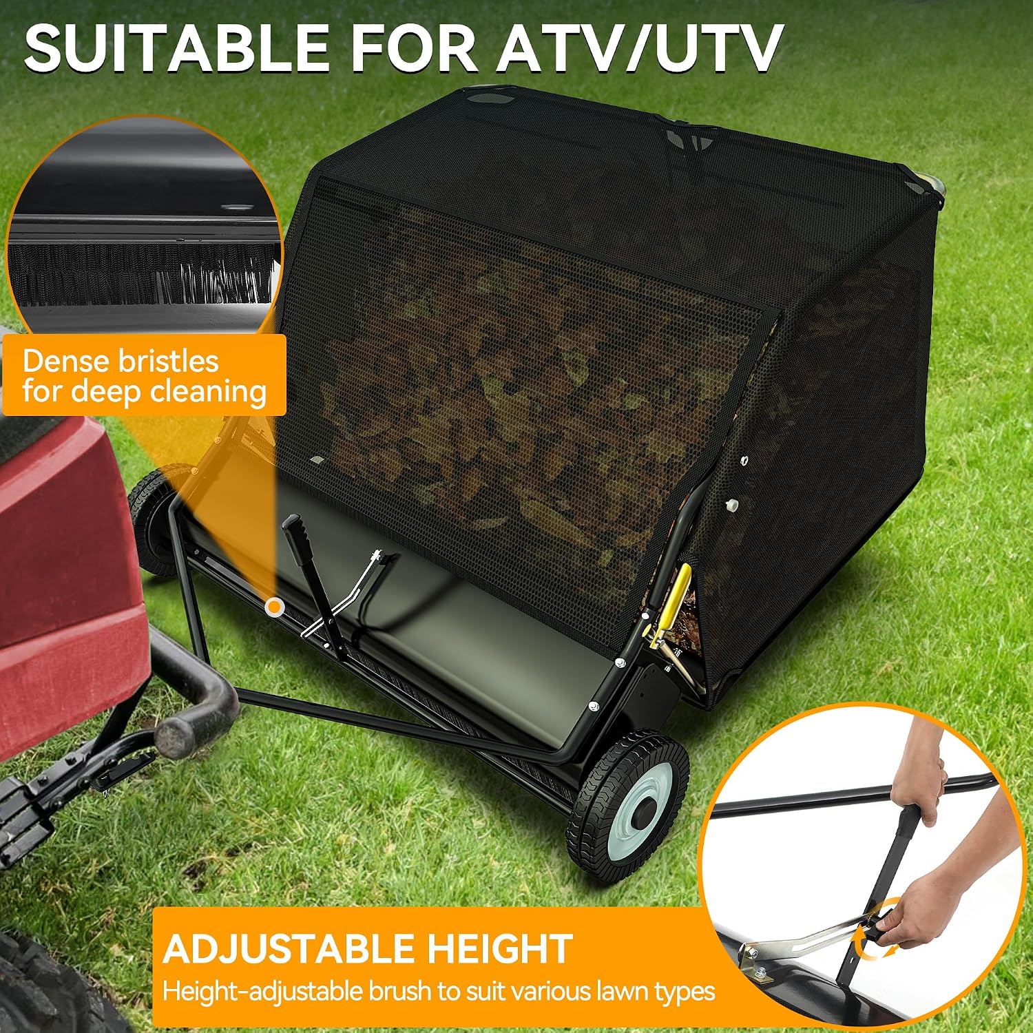 50in Tow-Behind Lawn Sweeper Leaf Grass Collector 25 Cu.ft.