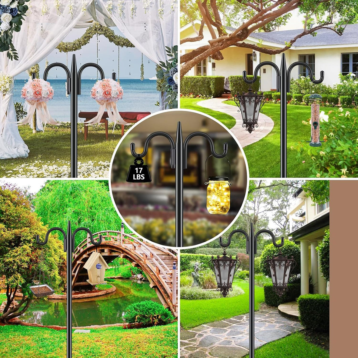 92 Inch Double Hook Bird Feeder Pole with 19 Inch Squirrel Baffle