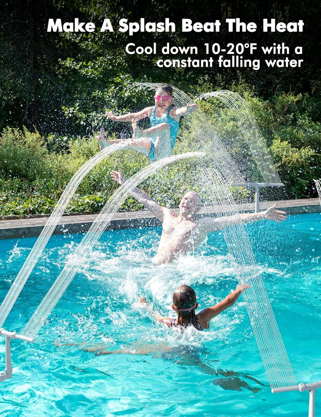 Adjustable Dual Spray Pool Fountain for Above Ground & Inground Pools | Waterfall Pool Sprinkler Fountain, 360°