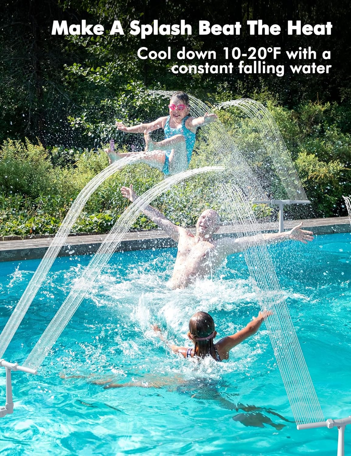 Adjustable Dual Spray Pool Fountain for Above Ground & Inground Pools | Waterfall Pool Sprinkler Fountain, 360°