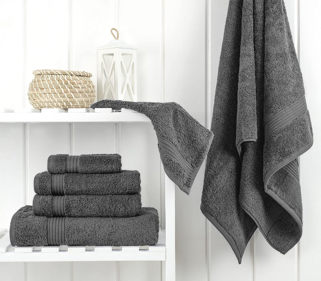 Towel Set of 6, 2 Bath Towels, 2 Hand Towels and 2 Washcloths Towels for Bathroom Sets, Smoke Gray