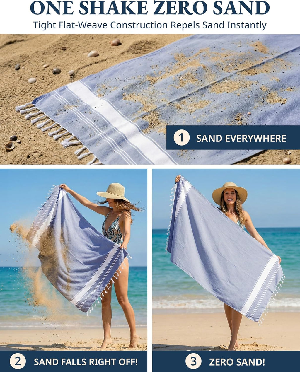 Turkish Beach Towels, Super Absorbent, Quick Dry - Forever Blue | 2 Pack Extra Large Beach Towel - Pre-Washed for