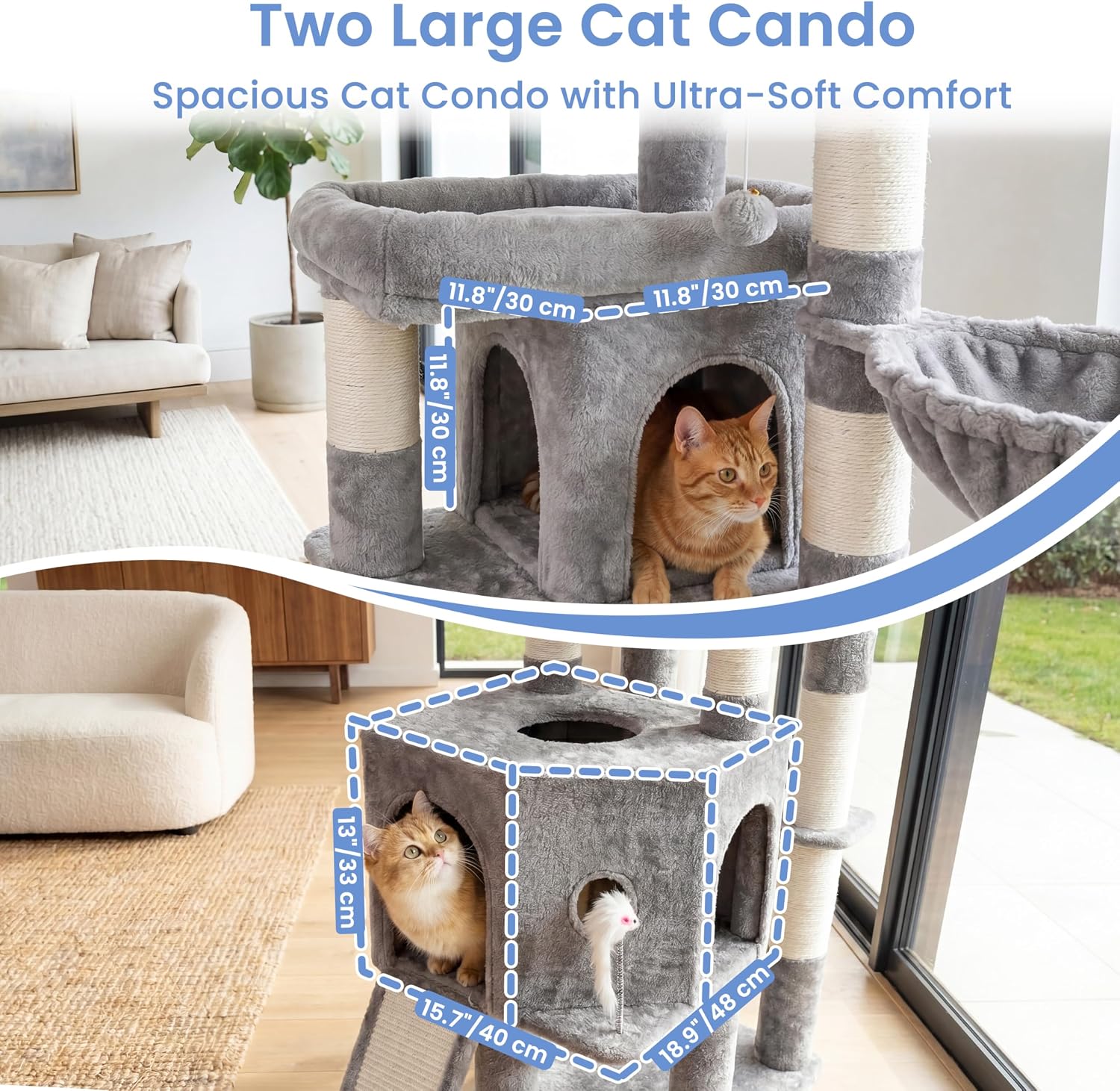 Cat Tree, 83.5" Heavy Duty Cat Tower for Large Cats Adult with Stable Structure, Tall Cat Furniture with 2 Perches, 2