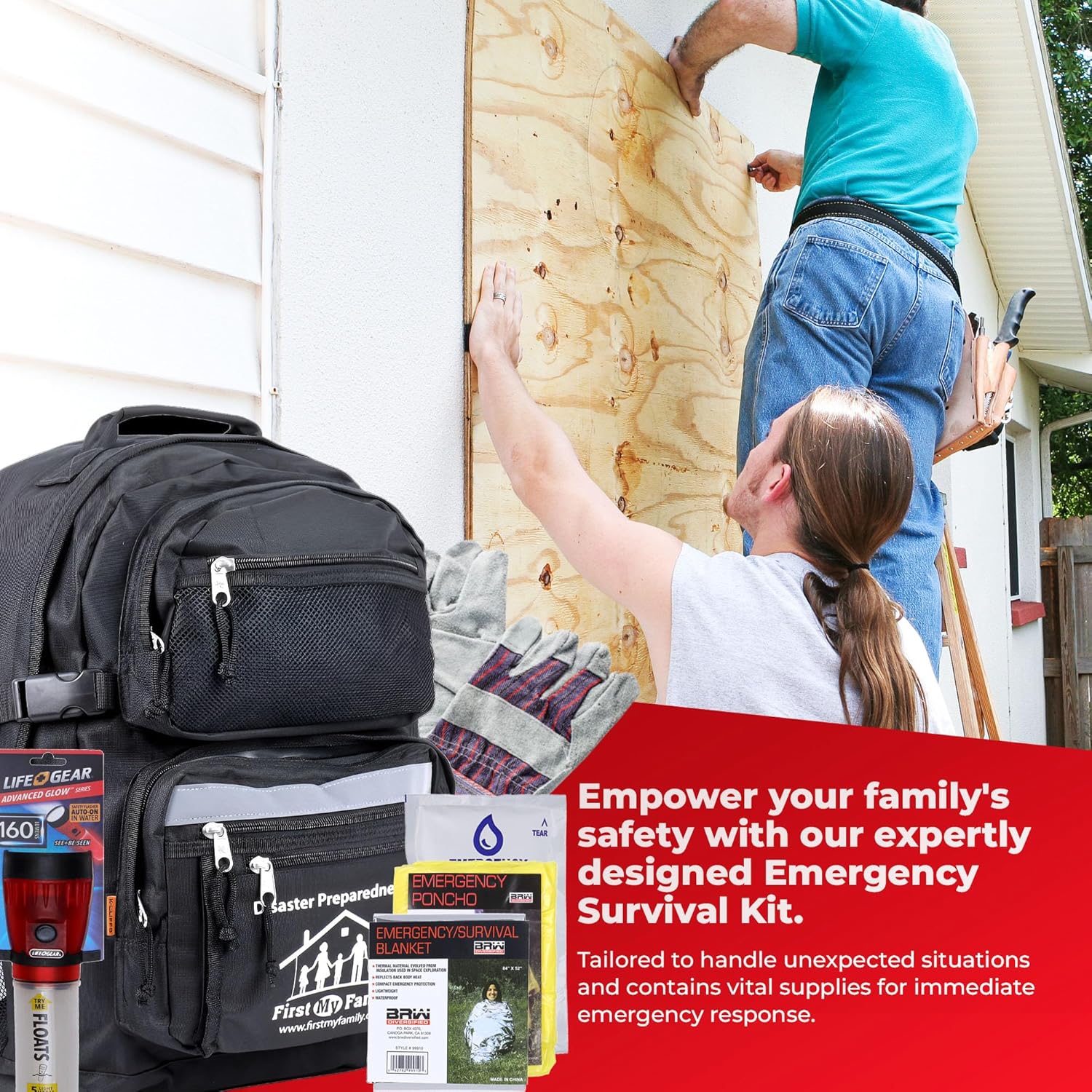 First My Family All-in-One 4 Person, 72 Hour Emergency Survival Kit for Fires, Earthquakes, Hurricanes, Floods
