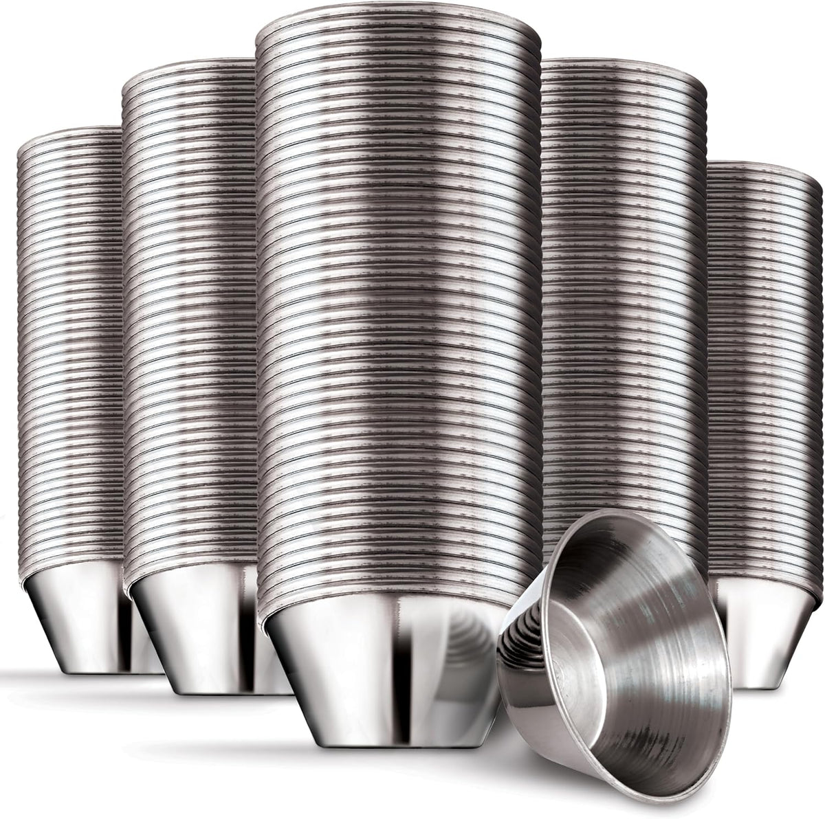 1.5 oz Stainless Steel Condiment Cups (120 Pack), Individual Portion Dipping Sauce Cups, Small Metal Ramekins for