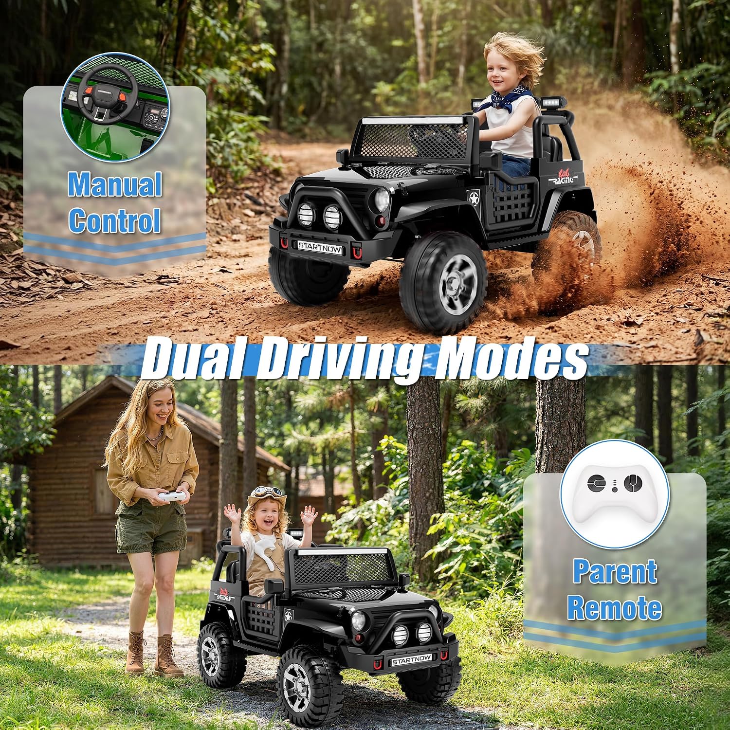 24V 4WD Ride on Truck Car w/800W Motors, 2 Seater, Remote Control, Gift Flower, 3 Speeds, Pop Music, Power 4 Wheels
