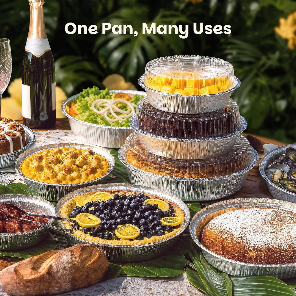 70-Pack, 9", 8" & 7" Mixed Sizes Round Aluminum Foil Pans with Lids