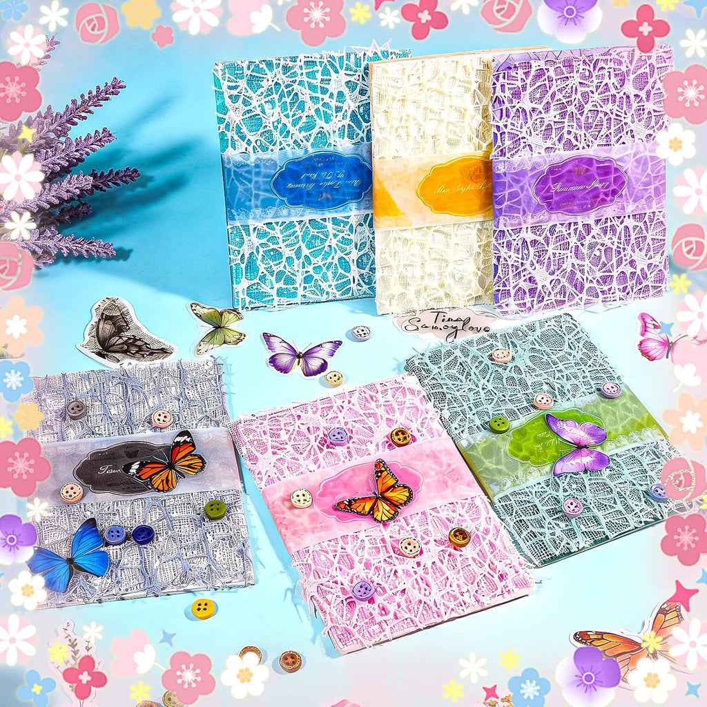 156 Sheets Textured Scrapbook Paper and Mesh Fabric Assorted Set 6 Pack Mixed Special Paper Scrapbook Tape and
