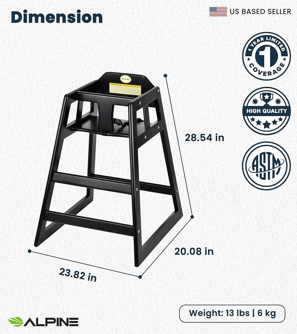 Wooden High Chairs for Babies and Toddlers with Safety Strap, Commercial Grade Restaurant High Chair, Durable Wood