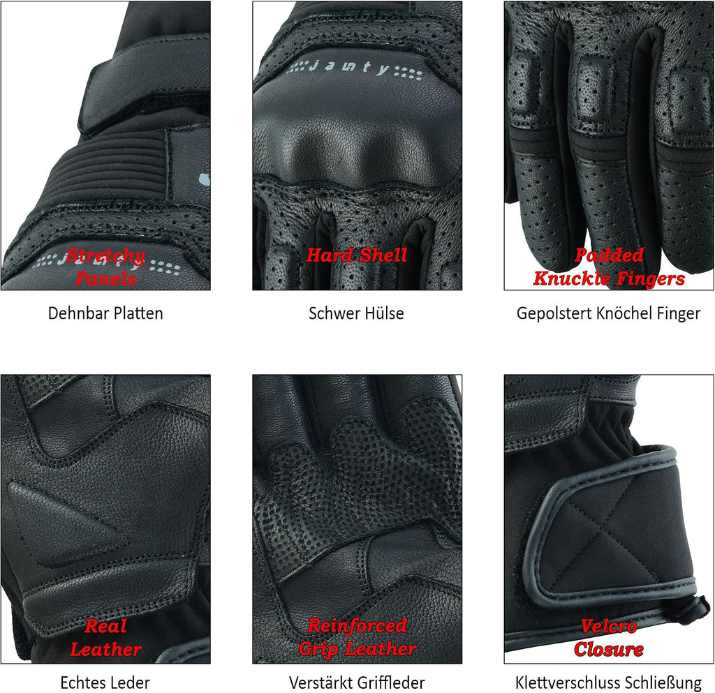 Motorcycle Gloves, Summer Leather Touchscreen Racing Gloves, Black, Unisex Adults, Motorcycle Enthusiasts Adults