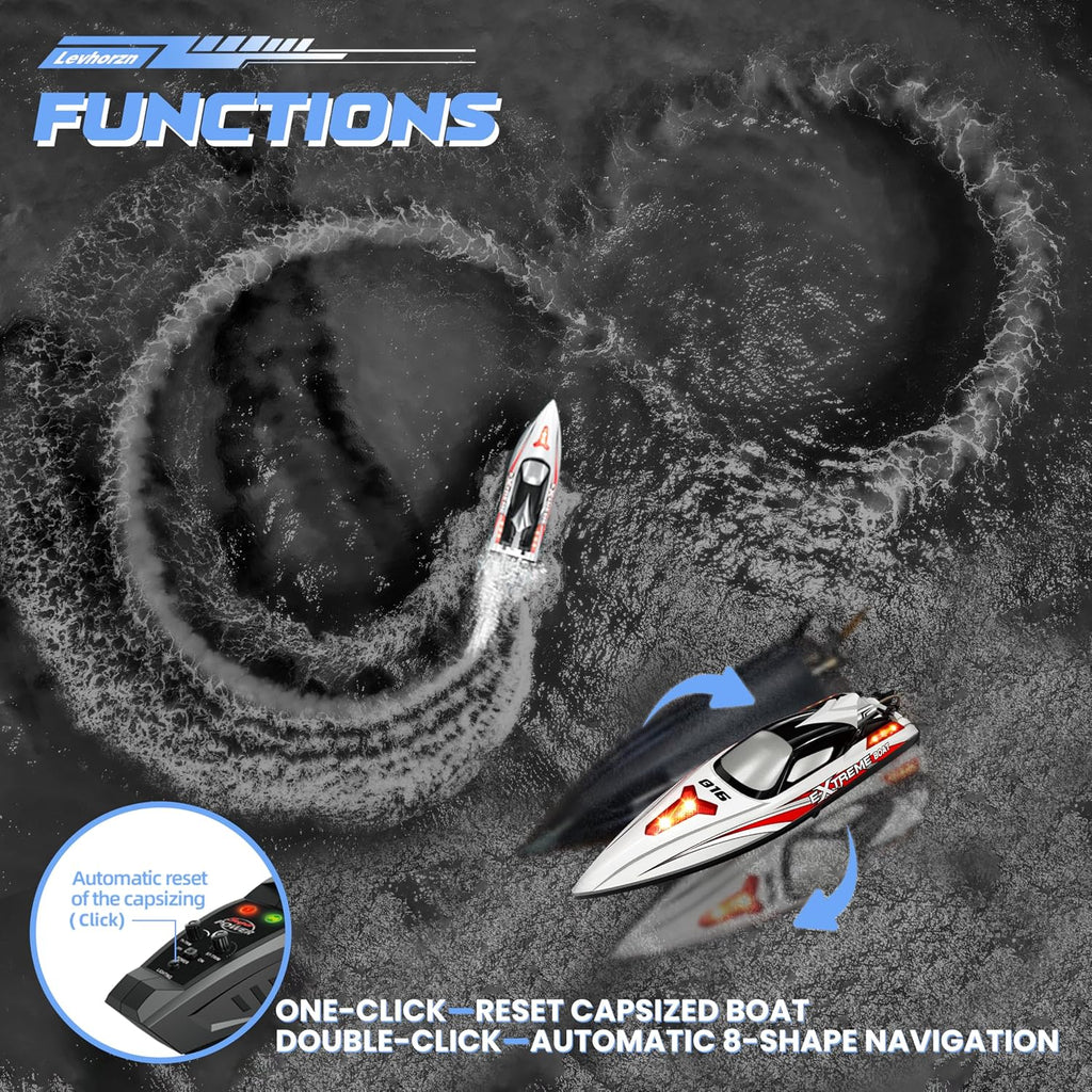 34+MPH Brushless RC Boat for Adults & Kids with 2 Rechargable Batteries- Large 19” Remote Control Boat Toy, HJ816 Rc