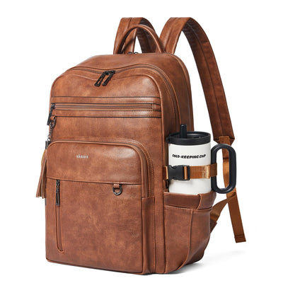 17 Inch Leather Laptop Backpack for Women with Giant Tumbler Holders