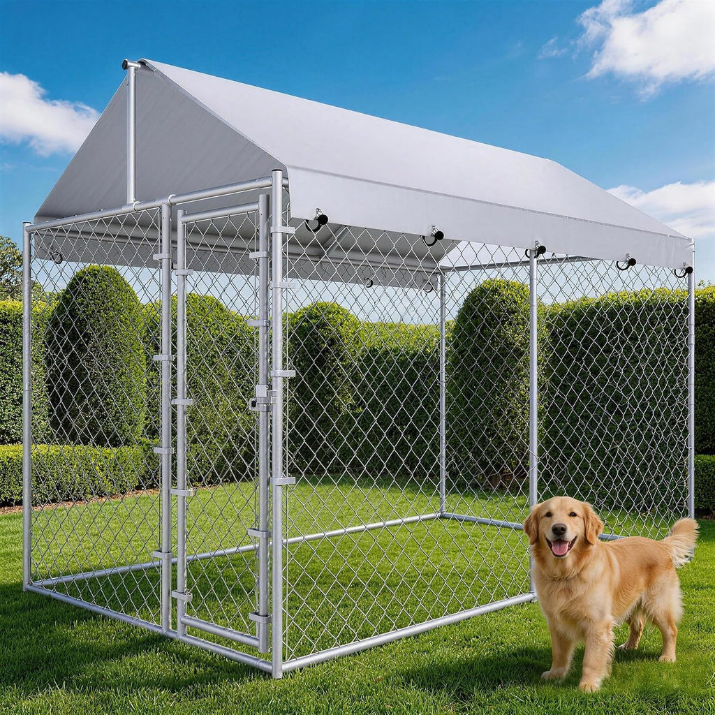 10x6x7.7ft Large Dog Kennel Outdoor, Heavy-Duty Outside Dog Kennel with Roof, Security Latch-Lock Door, Chain-Link