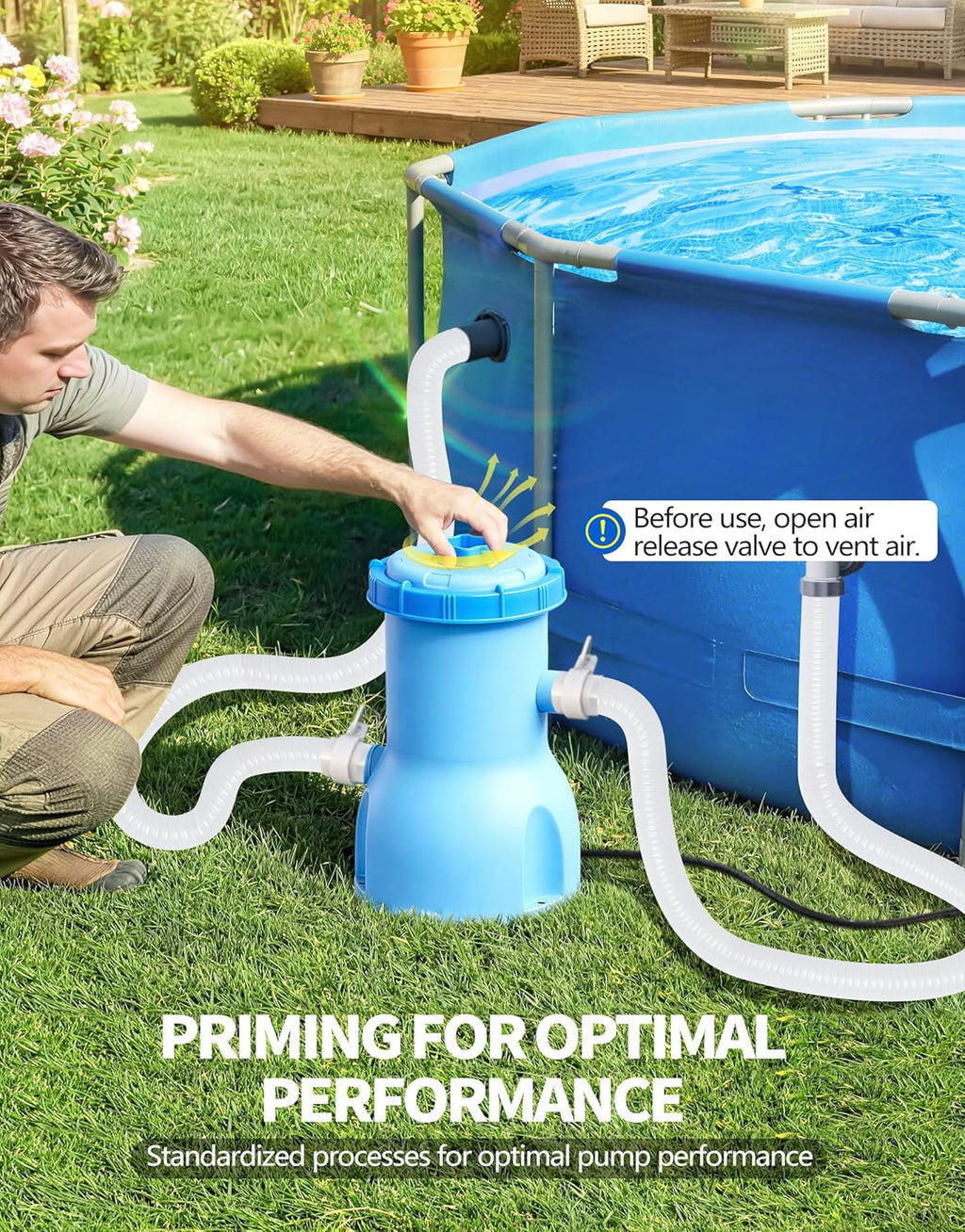 Standard Series Above Ground Pool Filter Pump - 800 GPH Flow Rate | Rapid Circulation & Micro-Debris Filtration, Pool