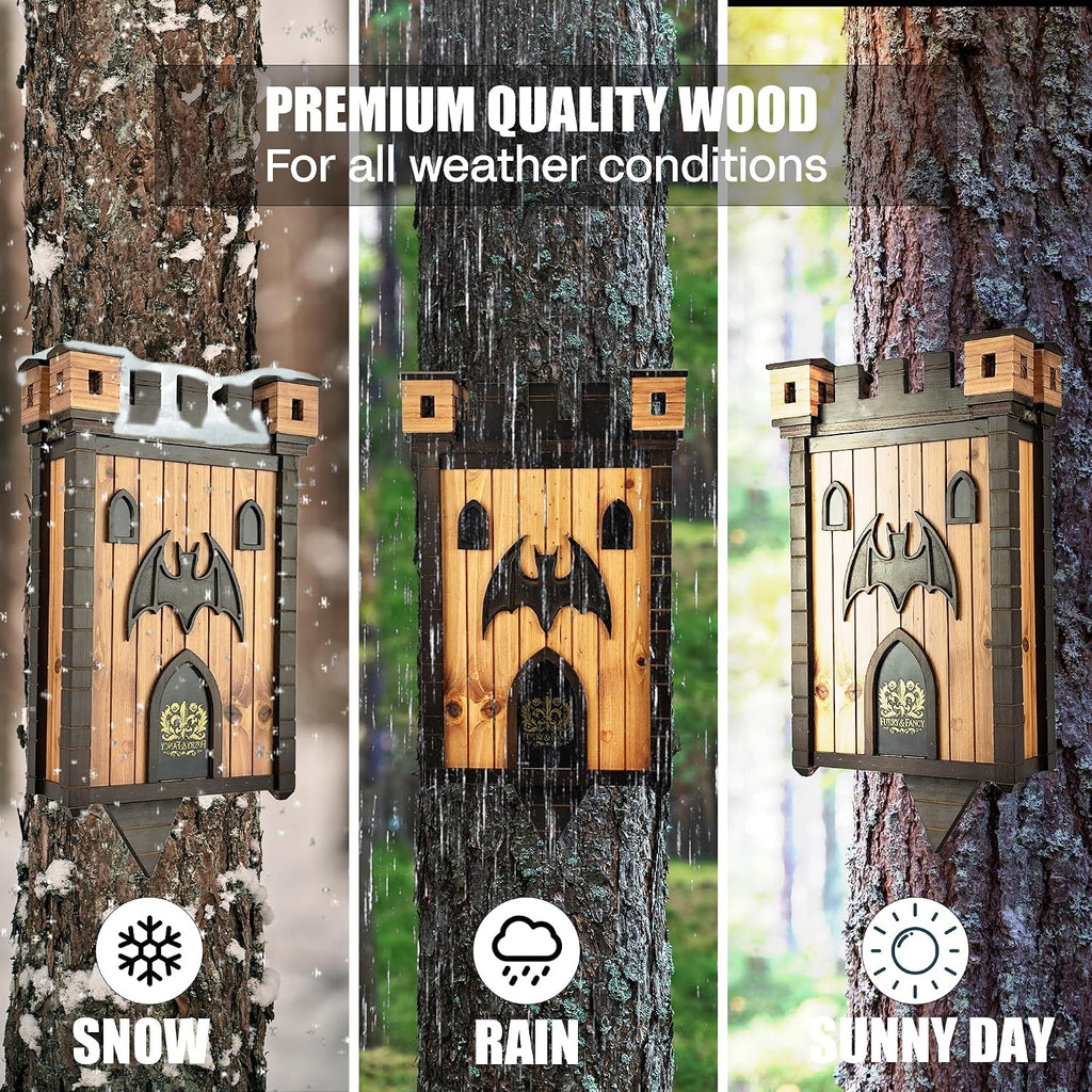 Bat Houses for Outdoors – Gothic Bathouse for Outdoors Hanging – Large 2-Chamber Bat Cave for Up to 80 Bats –
