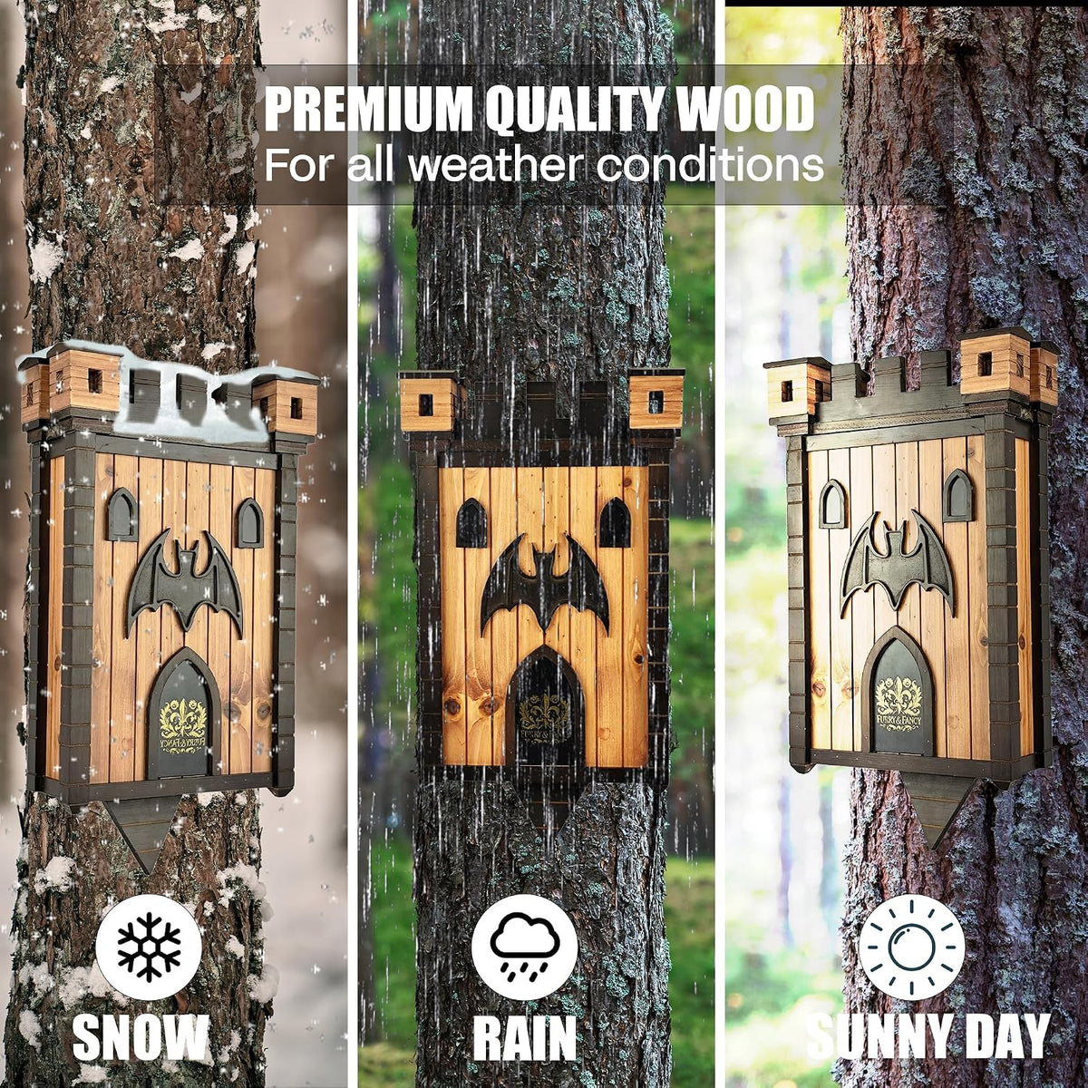 Bat Houses for Outdoors – Gothic Bathouse for Outdoors Hanging – Large 2-Chamber Bat Cave for Up to 80 Bats –