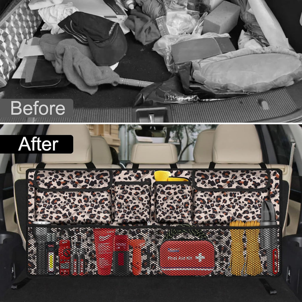 Car Trunk Organizer,Large Capacity Backseat Trunk Organizer(42"*18"),Collapsible Car Storage Bag with 8 Pocekt,Car