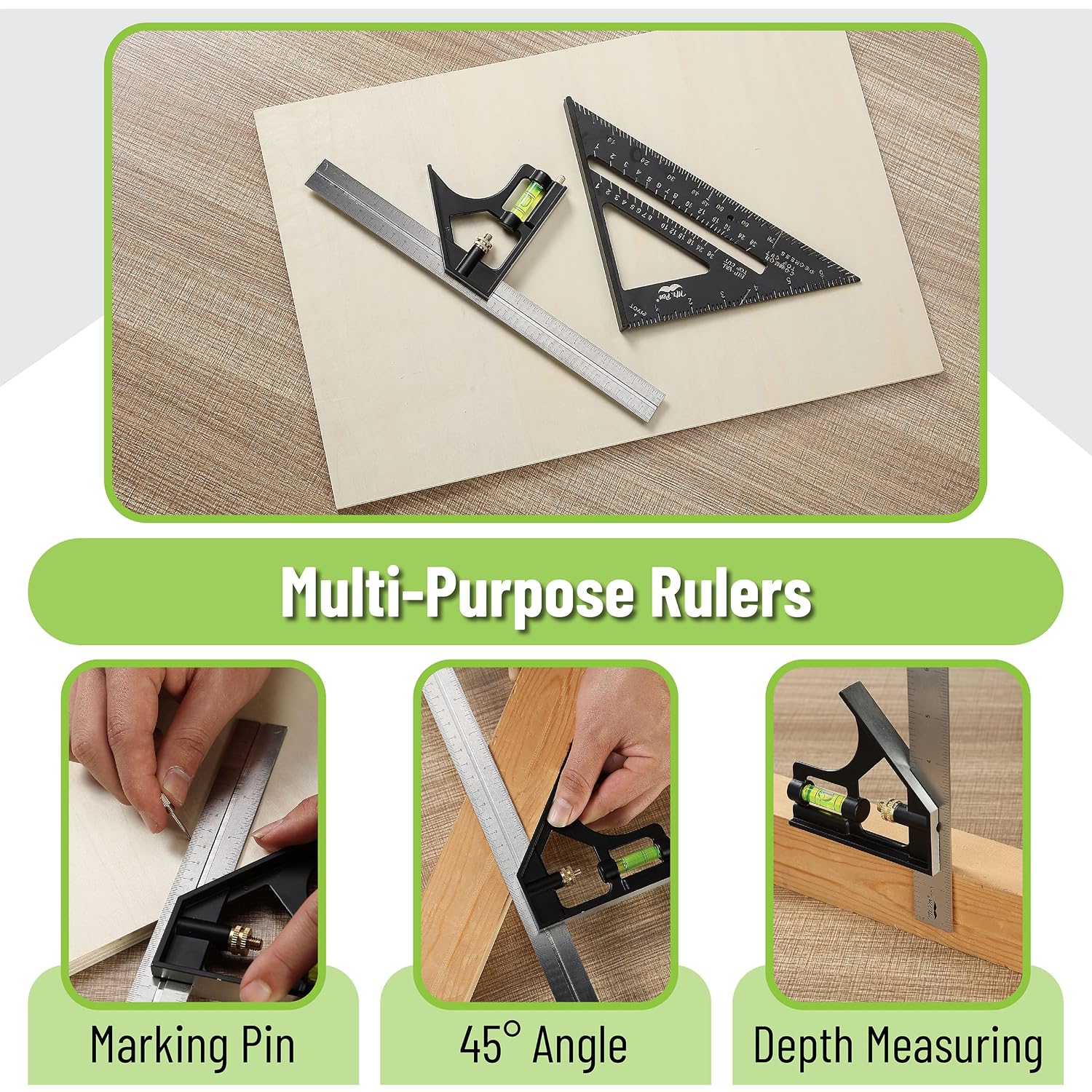 Rafter Square and Combination Square Tool Set, Black, 7" Square | 12" Aluminum Carpenter Square, Framing Square