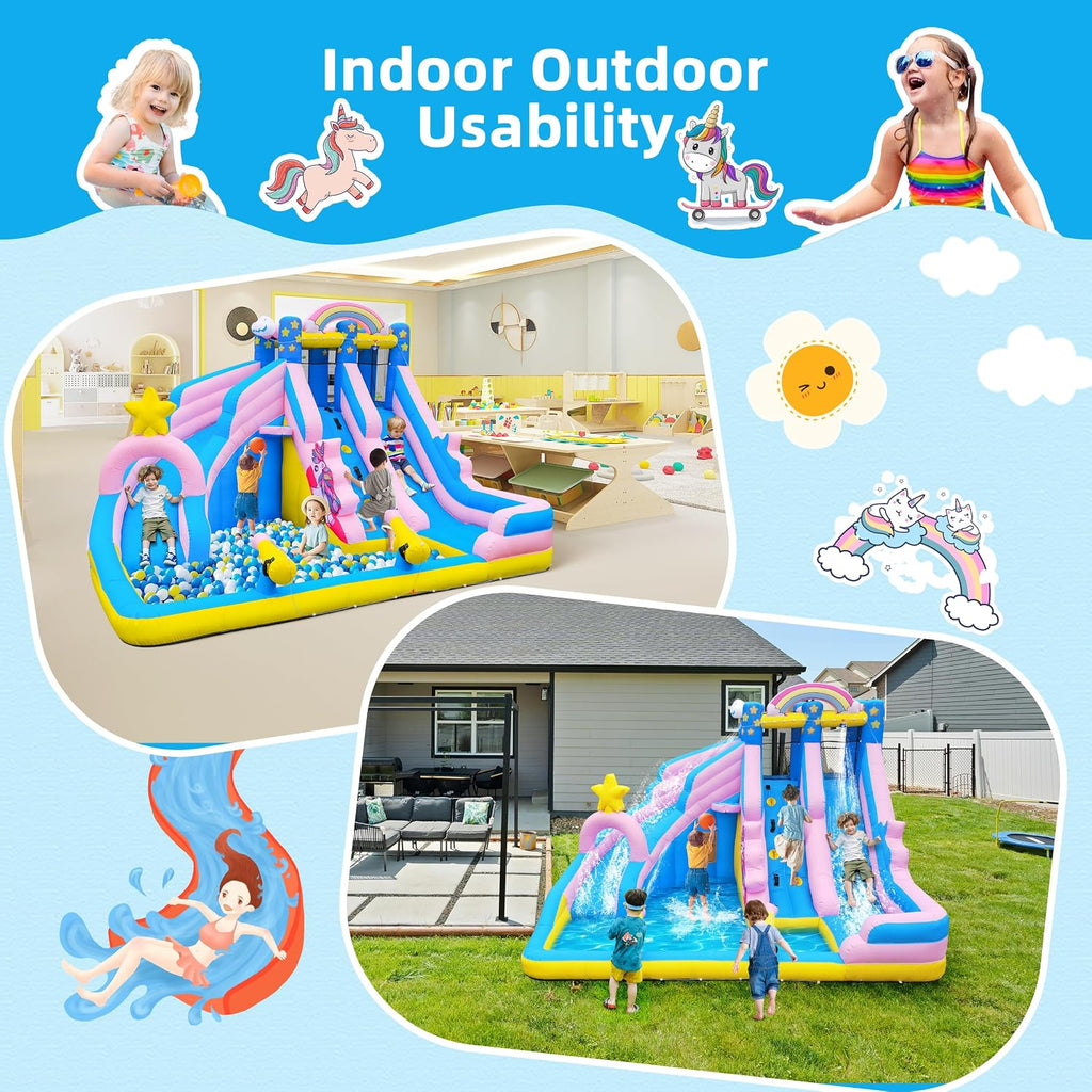 6 in 1 Inflatable Water Slide Bounce House for Kids Backyard | 550W Blower, 840D Oxford, Inflatable Water Park