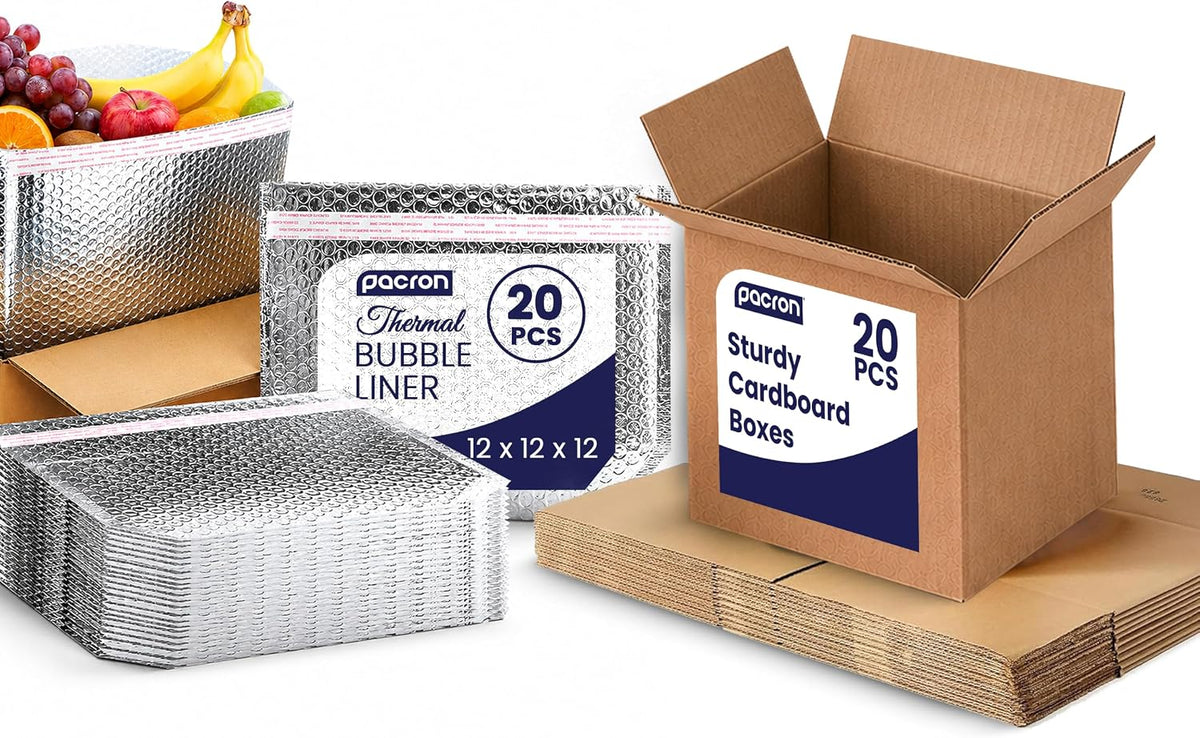 Insulated Box Liners 12x12x12 with 20 Boxes, Self-Seal Thermal Cold Kit