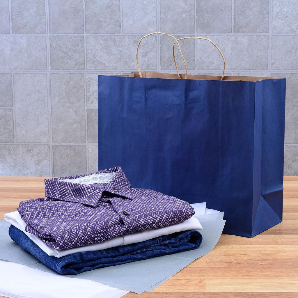 Large Navy Gift Bags, 16x6x12 Inches, 100 Pack