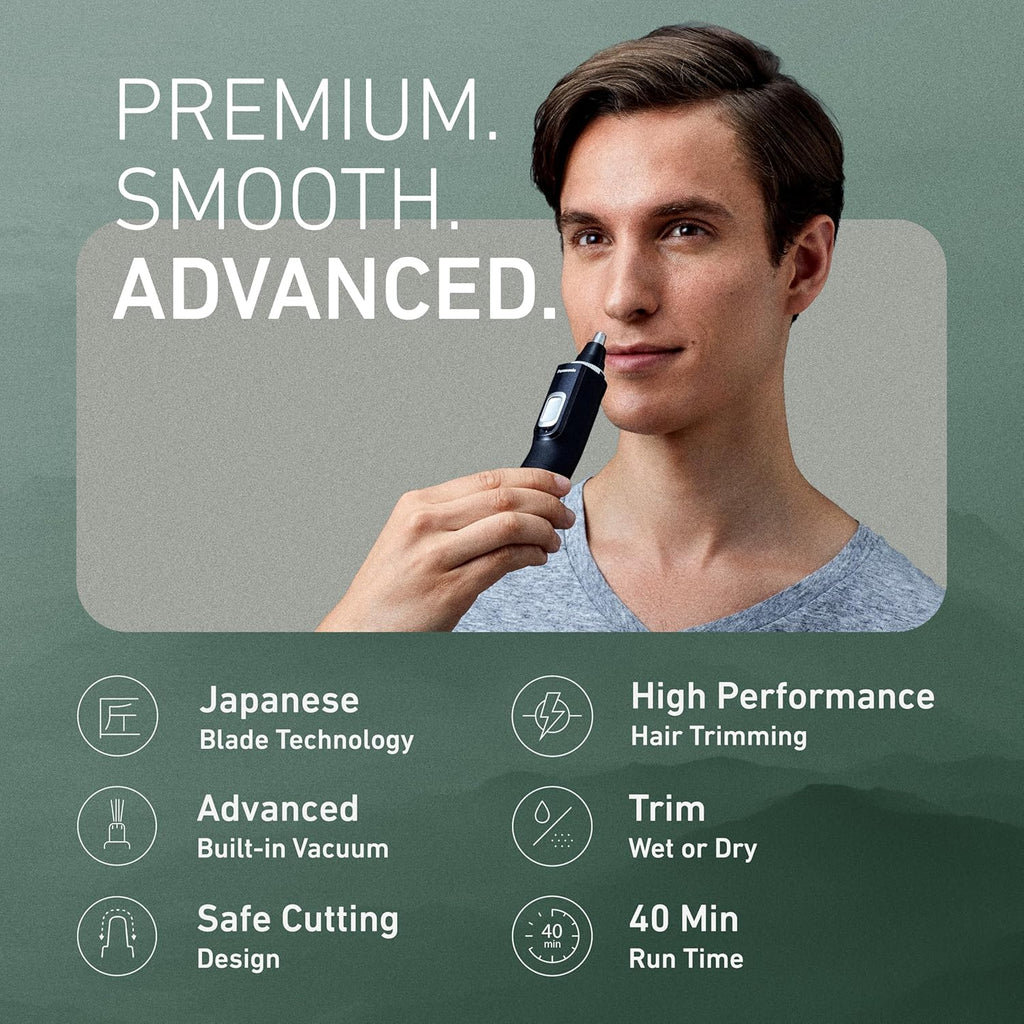 Ear and Nose Hair Trimmer for Men with Vacuum Cleaning System, Powerful Motor and Dual-Edge Blades for Smoother