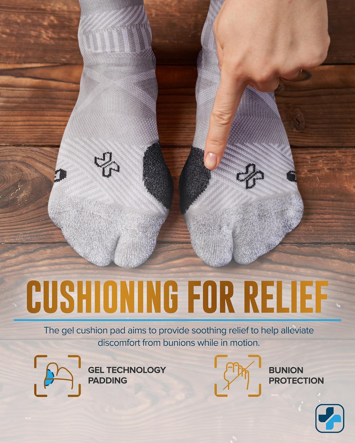 2 Pairs Bunion Socks for Women and Men - Copper & Bamboo Viscose infused Bunion Relief Socks | Toe Separator