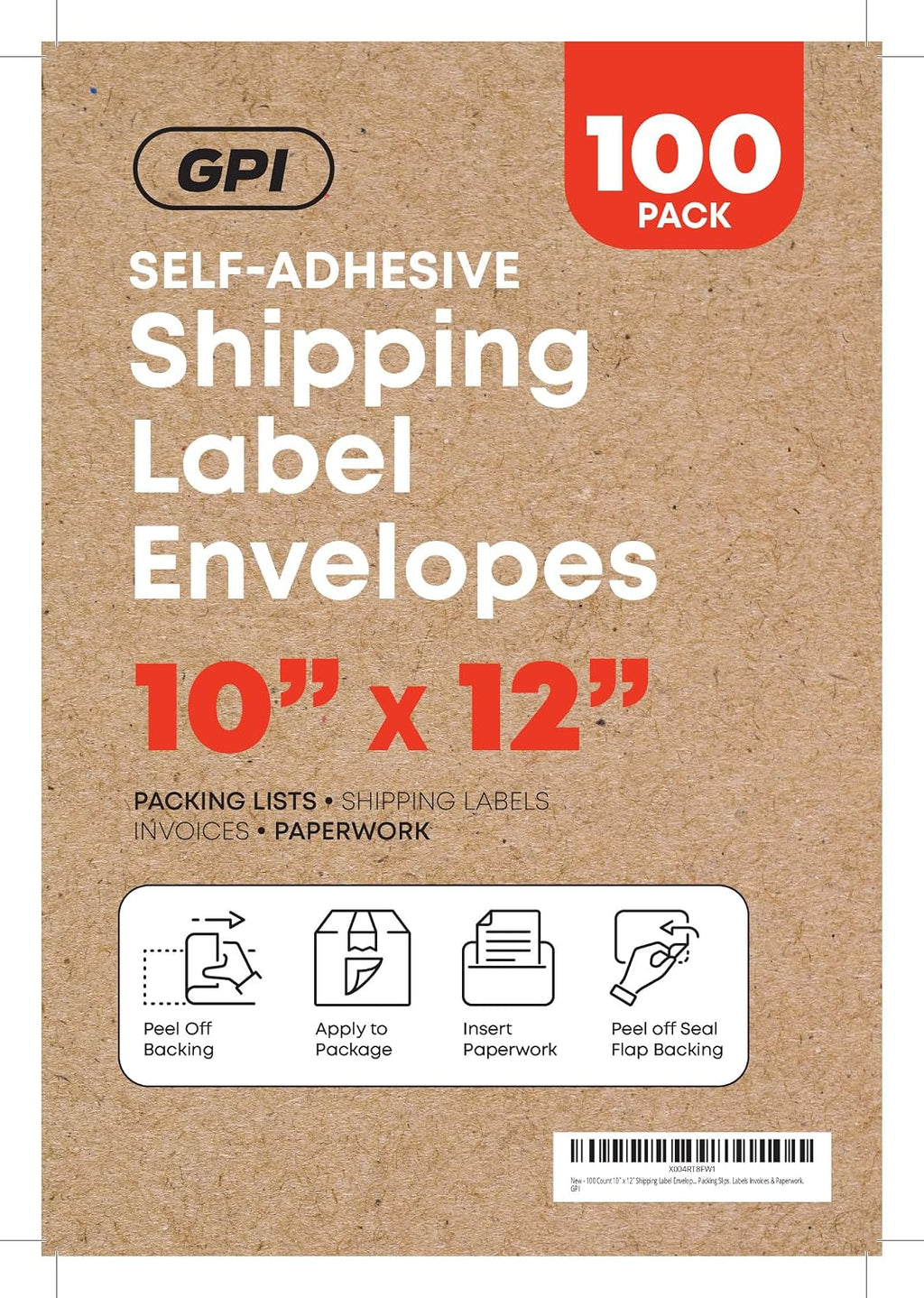 1000 Count 10" x 12" Shipping Label Envelopes, Clear Packing List Pouches with Self-Adhesive Back, Top Loading for