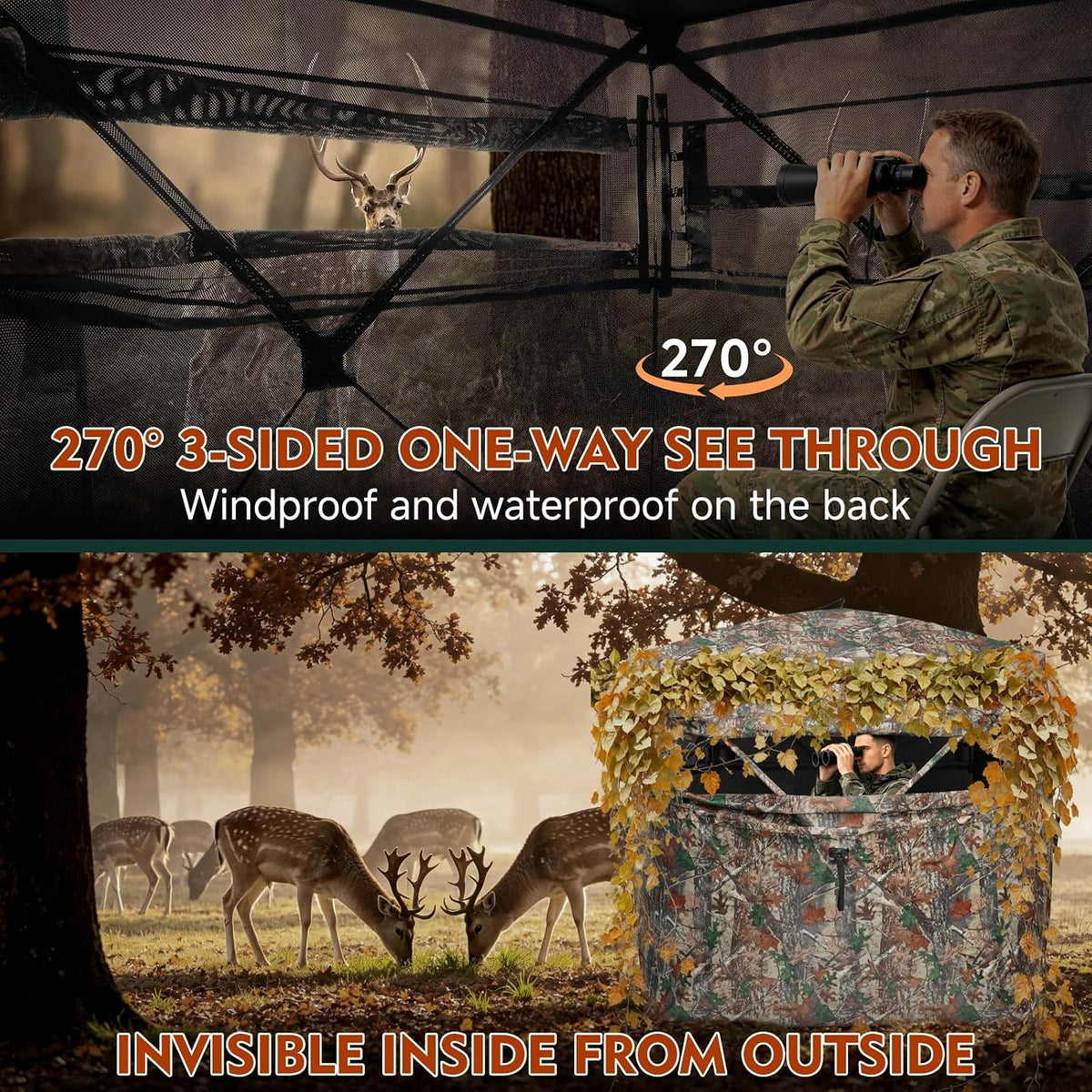 Hunting Blind with Carrying Bag, 270 Degree See Through Ground Blind, Pop Up Hunting Blind Portable Concealed