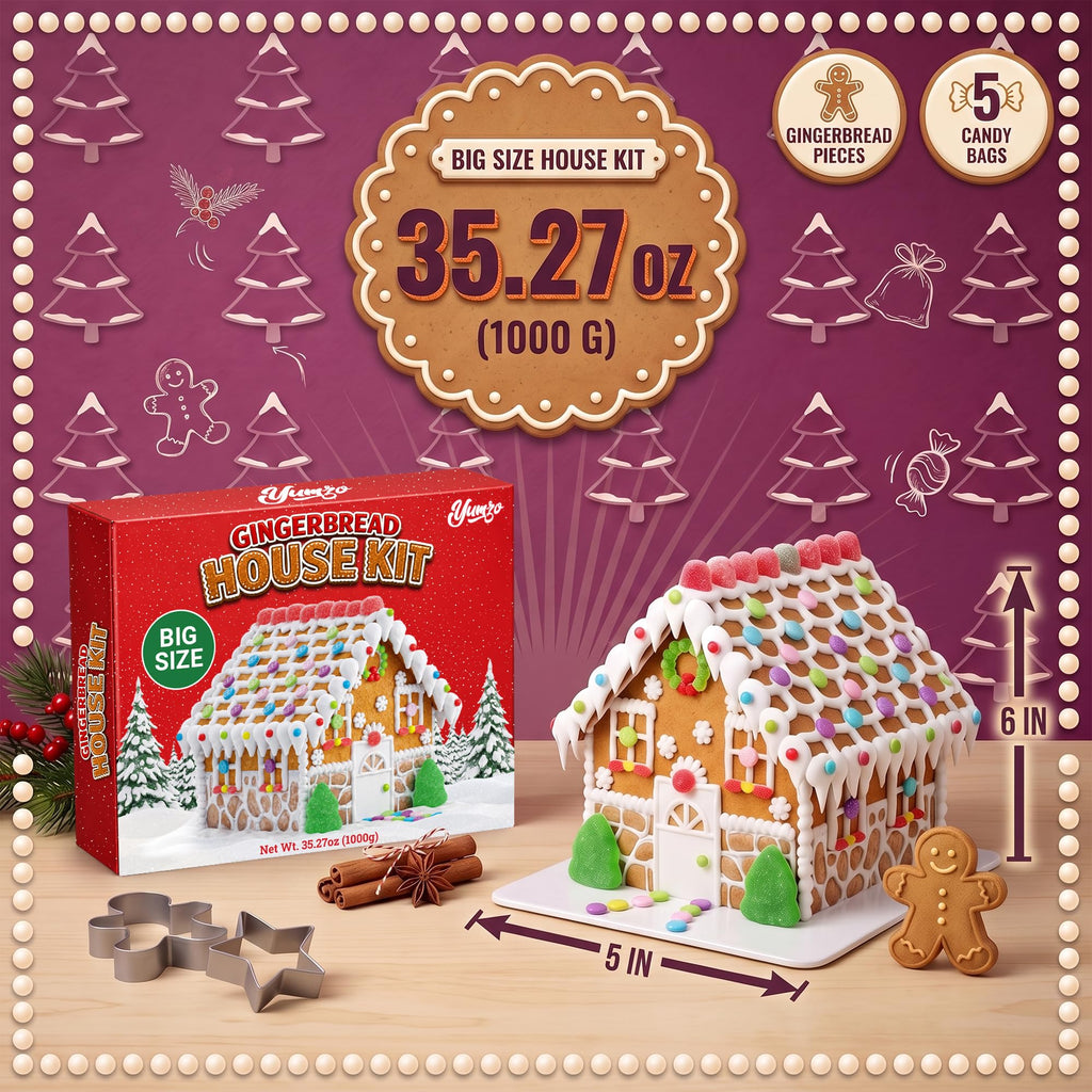 Gingerbread House Kit, Big Christmas Decorating Set with Candy