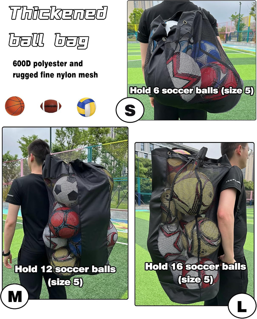 1/2pcs Soccer Ball Bag,Adjustable Shoulder Strap Extra Large and 1pcs Drawstring Mesh Ball Bag,Heavy Duty Soccer Ball