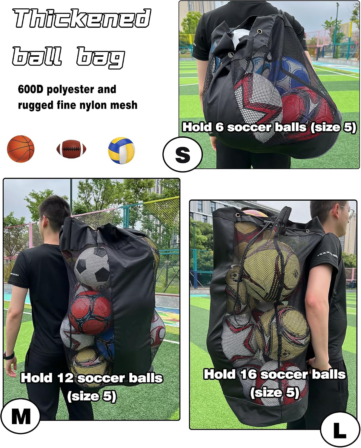 1/2pcs Soccer Ball Bag,Adjustable Shoulder Strap Extra Large and 1pcs Drawstring Mesh Ball Bag,Heavy Duty Soccer Ball
