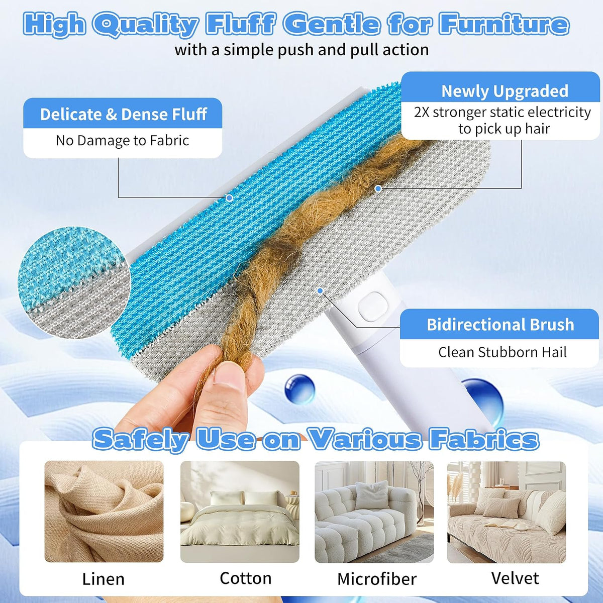 Pet Hair Remover for Furniture – 23.2Inch Reusable Dog & Cat Hair Removal Brush, Washable Lint Cleaner with Long