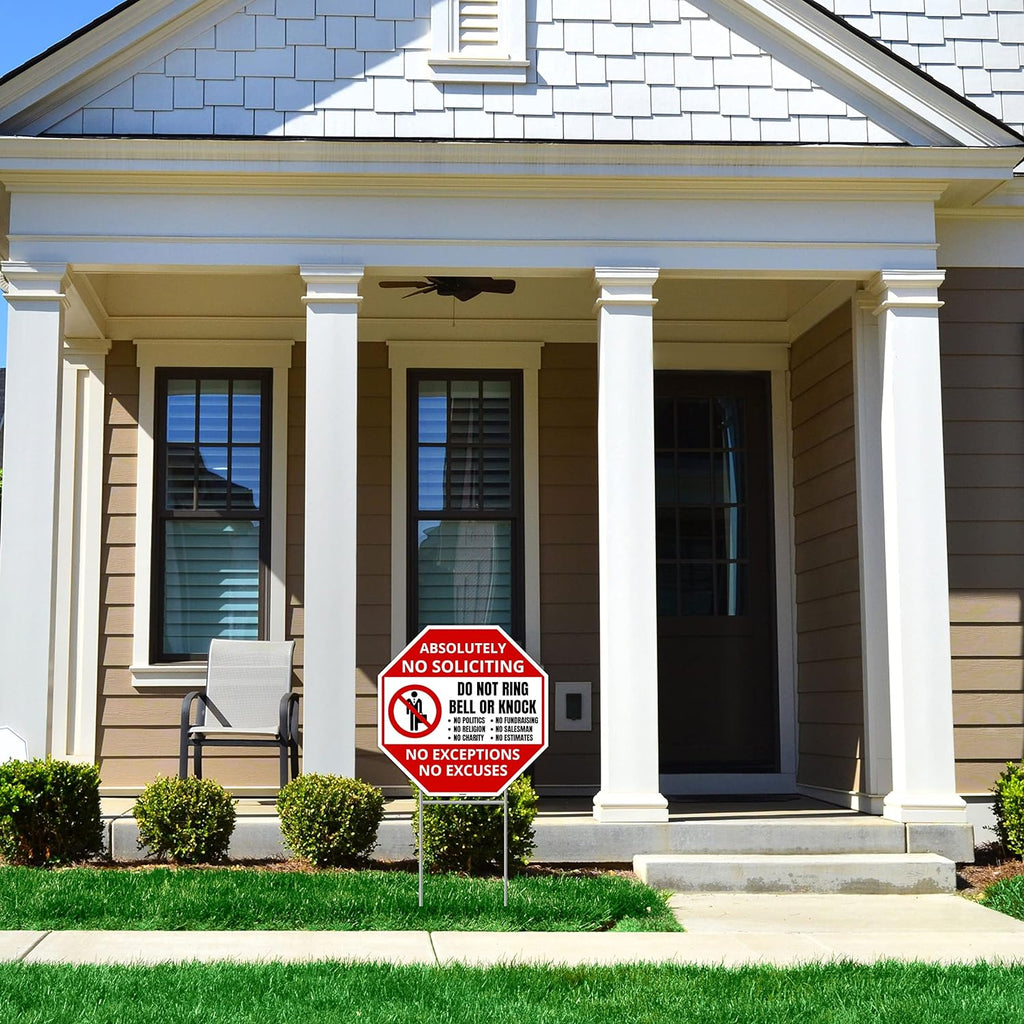 2PC No Soliciting Sign with Stake, 12 Inches by 12 Inches - Corrugated Plastic - No Soliciting No Religious No